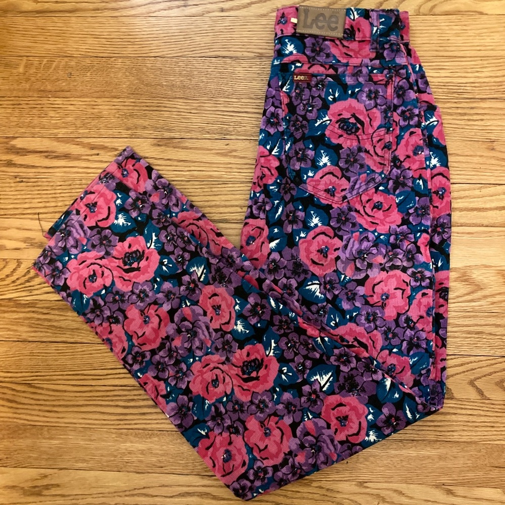 Vintage 1980s Lee Corduroy Floral Mom Jeans